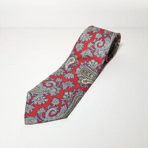 Vintage Oakton Ltd Mens Necktie Tie Red light blue Paisley 100% Silk Made in USA
